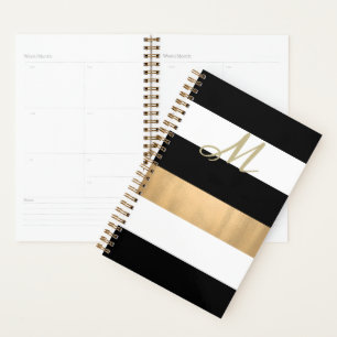 Black, White and Gold Striped Planner