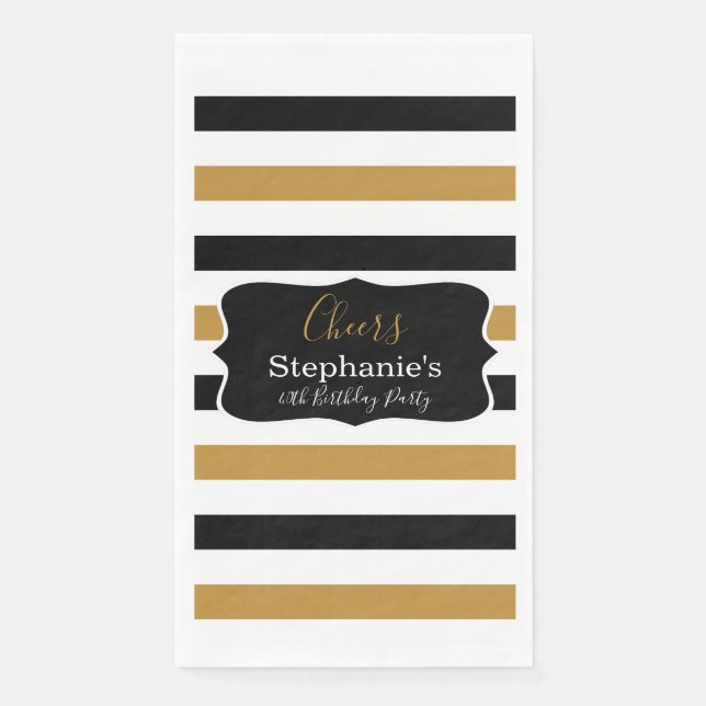 Black, White and Gold Stripes Birthday Party Napki Napkin (Front)