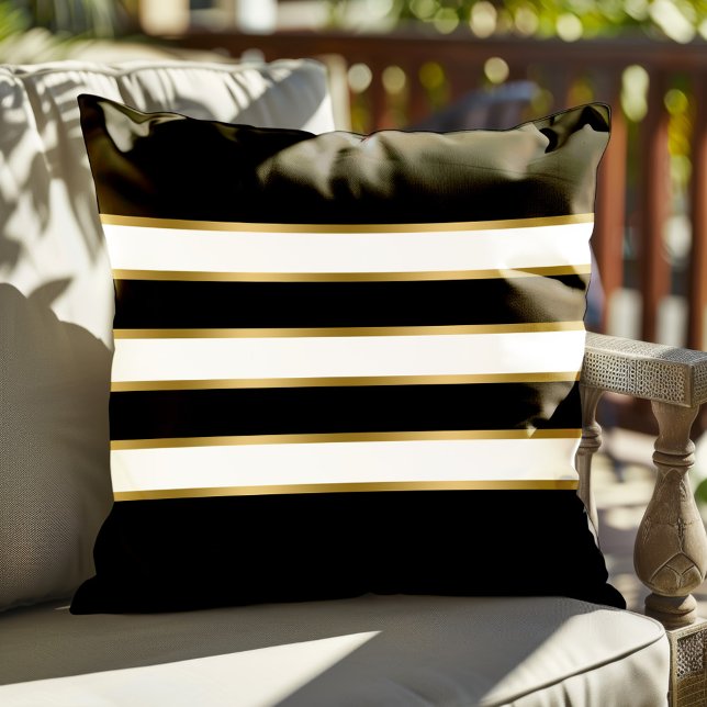 Black white and gold stripes pattern cushion (Creator Uploaded)