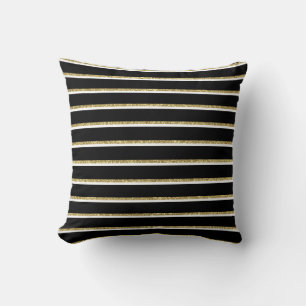 Black, White and Gold Stripes Pillow