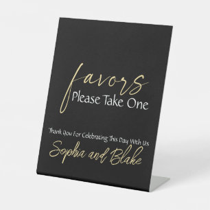 Black White and Gold Wedding Favours Pedestal Sign