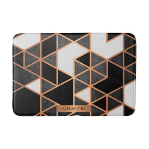 Black White and Golden Mosaic Bath Mat
