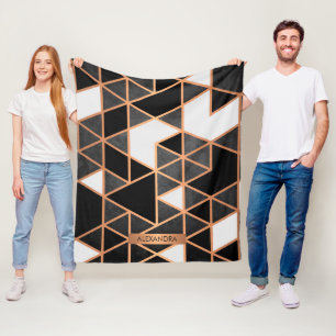 Black White and Golden Mosaic Fleece Blanket