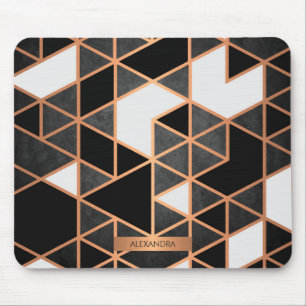 Black White and Golden Mosaic Mouse Pad