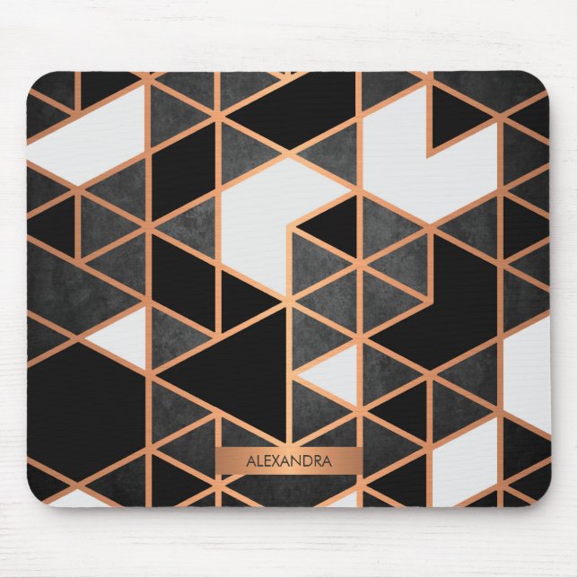 Black White and Golden Mosaic Mouse Pad (Front)