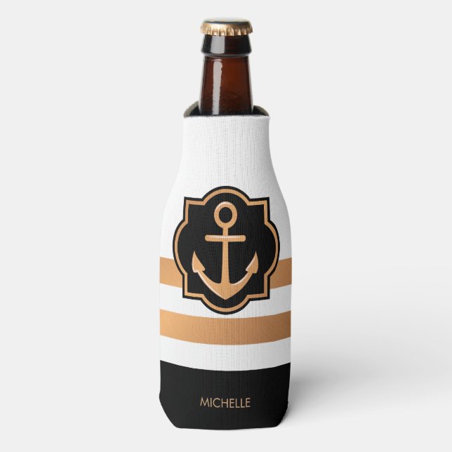Black White and Golden Stripes Bottle Cooler (Bottle Front)