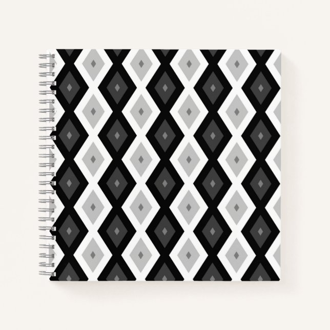Black, white and gray diamond pattern notebook (Front)