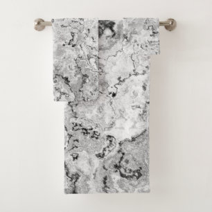 Black, White, and Gray Marble abstract Bath Towel Set