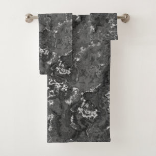 Black, White, and Gray Marble abstract Bath Towel Set