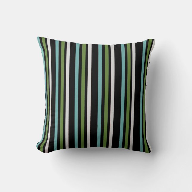 Black, white, and green stripe digital cushion (Front)