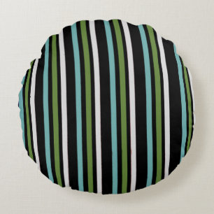 Black, white, and green stripe digital round cushion