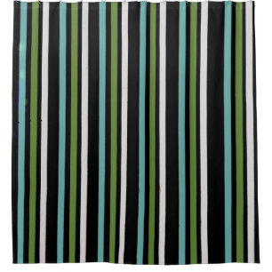 Black, white, and green stripe digital shower curtain