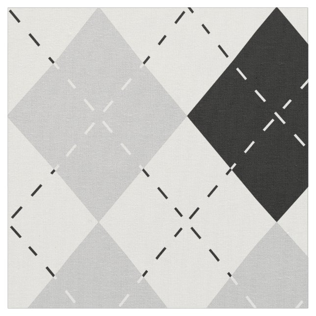 Black White and Grey Argyle Fabric (Close Up)