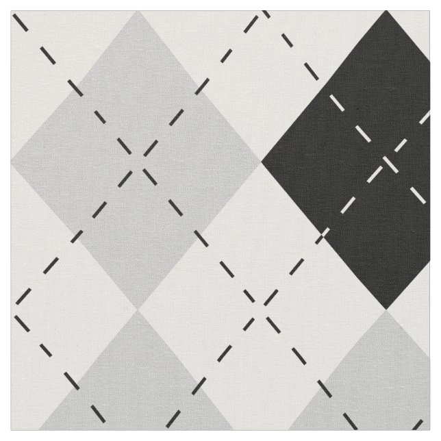 Black White and Grey Argyle Fabric (Close Up)