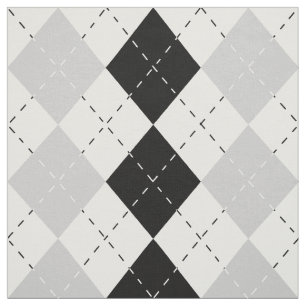 Black White and Grey Argyle Fabric