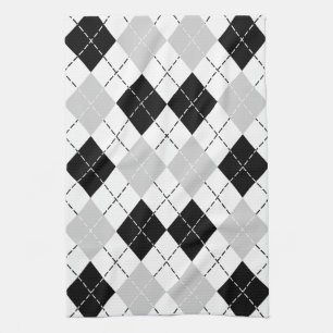 Black White and Grey Argyle Tea Towel