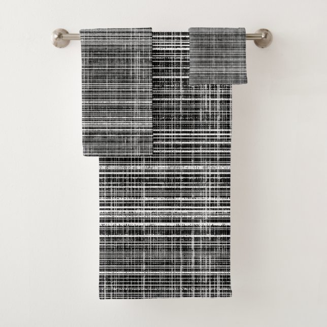 Black, White, and Grey Check Pattern Bath Towel Set (Insitu)
