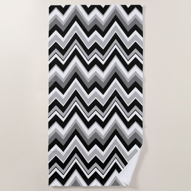 Black white and grey chevron pattern beach towel (Front)