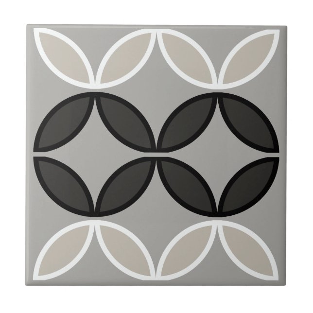 Black white and grey circle or flower petals tile (Front)