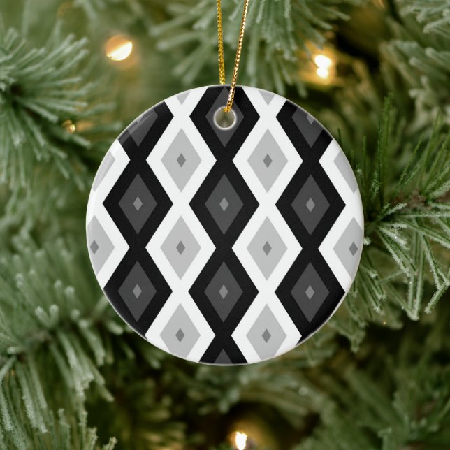 Black, white and grey diamond pattern ceramic tree decoration (Tree)