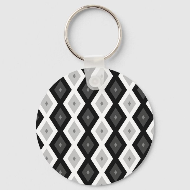 Black, white and grey diamond pattern key ring (Front)