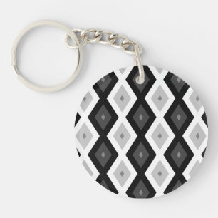 Black, white and grey diamond pattern key ring
