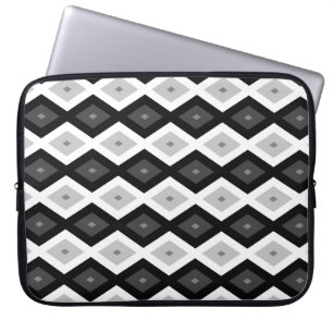 Black, white and grey diamond pattern laptop sleeve
