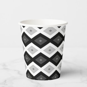 Black, white and grey diamond pattern paper cups