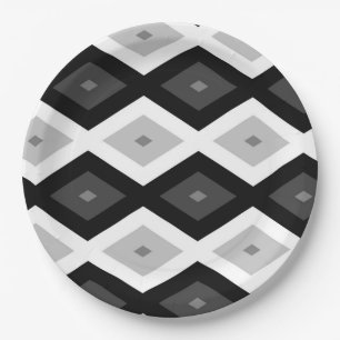 Black, white and grey diamond pattern paper plate