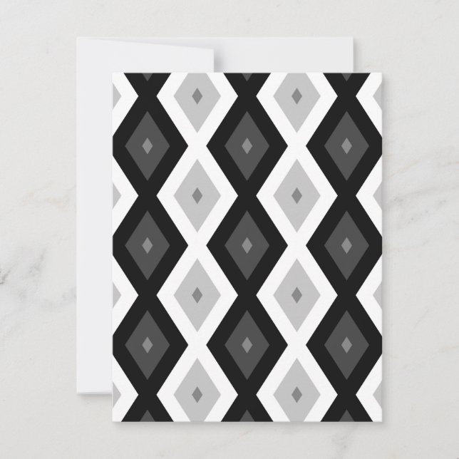 Black, white and grey diamond pattern RSVP card (Front)