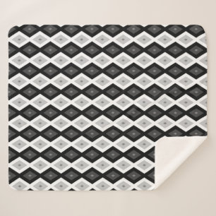 Black, white and grey diamond pattern sherpa blanket