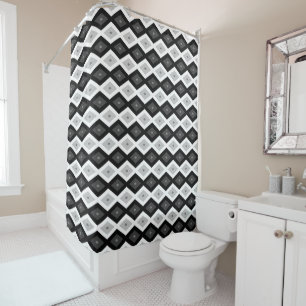Black, white and grey diamond pattern shower curtain