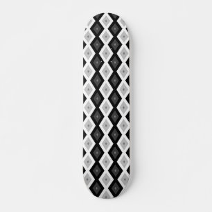 Black, white and grey diamond pattern skateboard