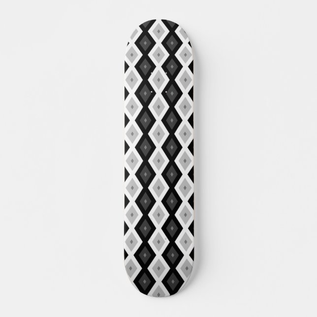 Black, white and grey diamond pattern skateboard (Front)