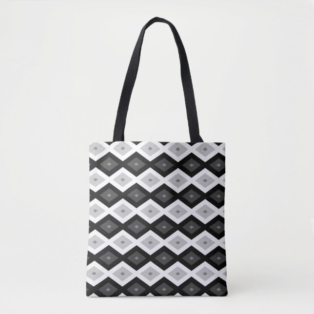 Black, white and grey diamond pattern tote bag (Front)