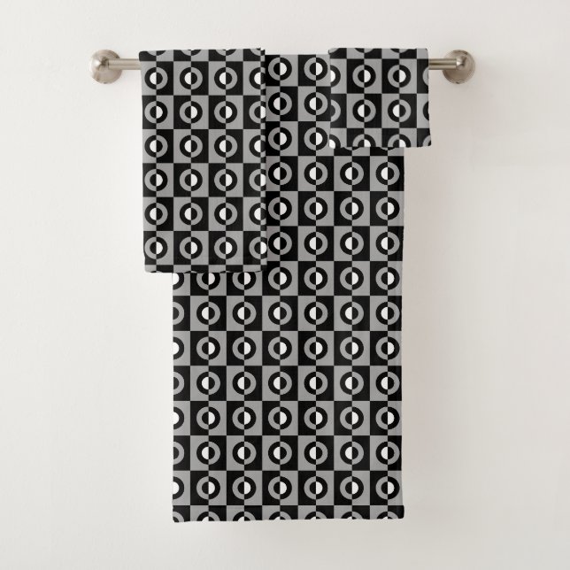 Black, White and Grey Geometric Pattern Bath Towel Set (Insitu)