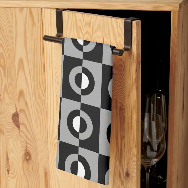 Black, White and Grey Geometric Pattern Tea Towel (Thirds Fold)