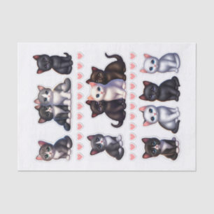 Black, White, and Grey Kitten Illustrations Tissue Paper