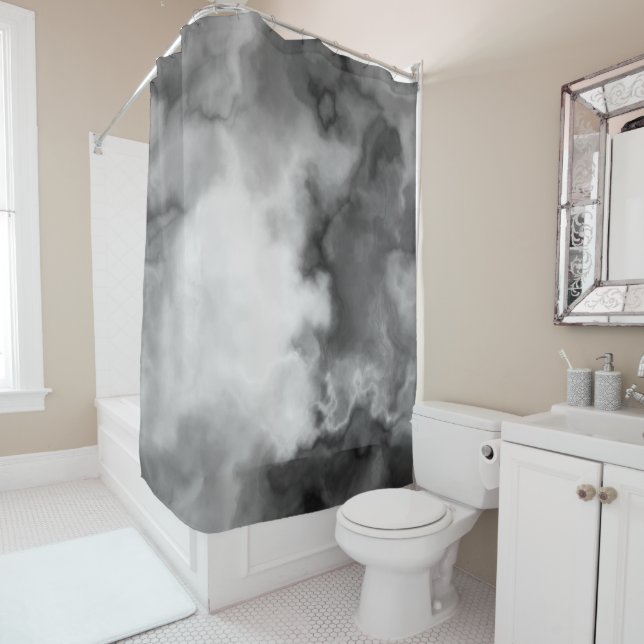 Black, white and Grey Marbled Abstract   Shower Curtain (In Situ)
