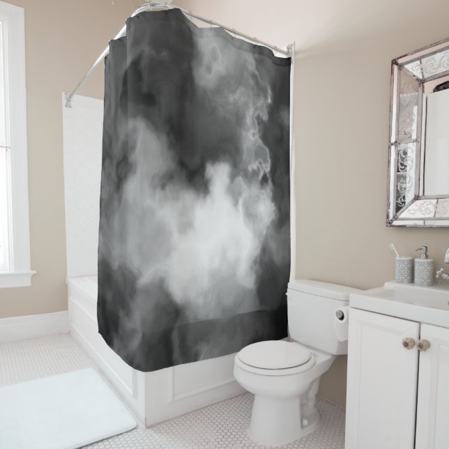 Black, white and Grey Marbled Abstract   Shower Curtain (In Situ)