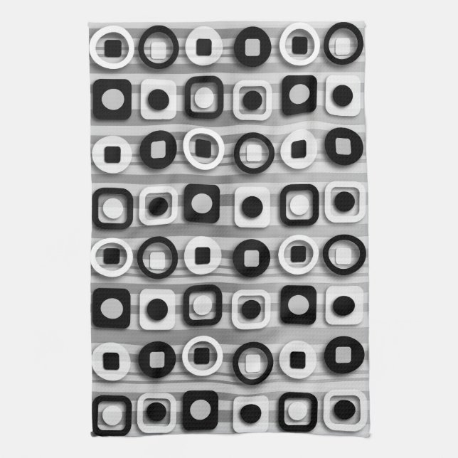 Black White and Grey Modern Pattern Tea Towel (Vertical)