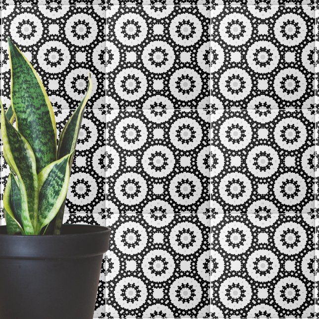 Black White and Grey Mosaic Boho Geometric Pattern Tile (Creator Uploaded)