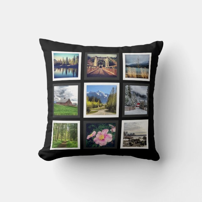 Black White and Grey Photo Grid Cushion (Front)