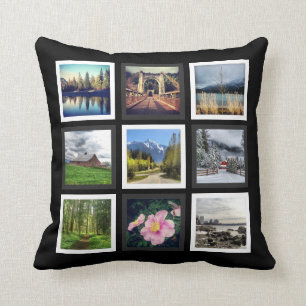 Black White and Grey Photo Grid Cushion