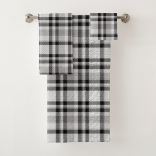 Black White and Grey Plaid Bath Towel Set