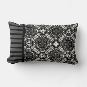 Black, White, and Grey Ruffled Mandalas Pattern Lumbar Cushion