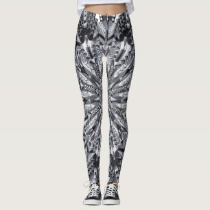 Black, White, and Grey Snowflake Mandala Leggings
