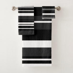 Black, White and Grey Stripes  Bath Towel Set