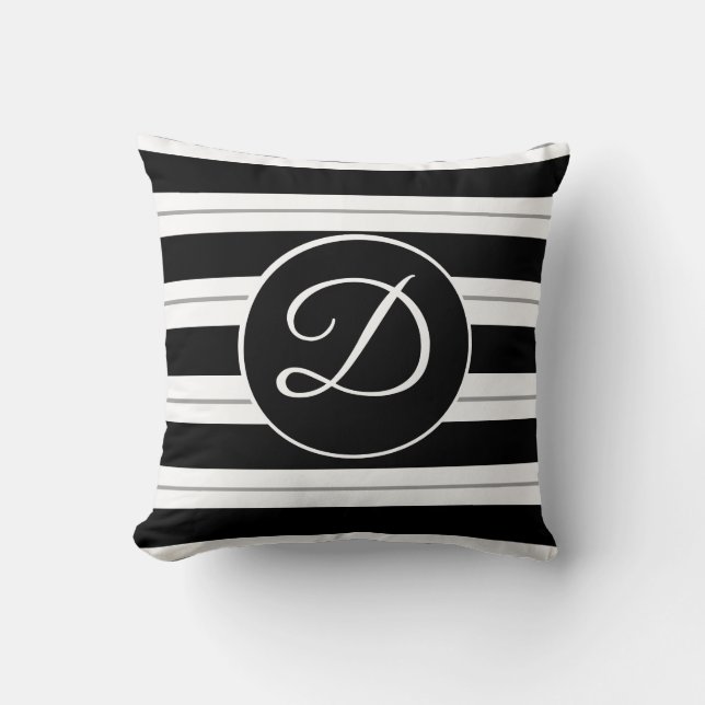 Black, White And Grey Stripes Cushion (Front)