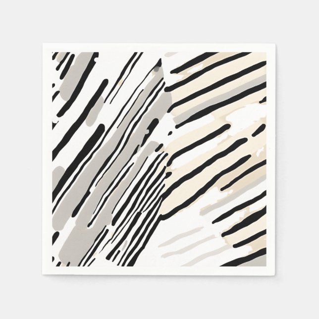 Black, white and Grey stripes geometric pattern Napkin (Front)